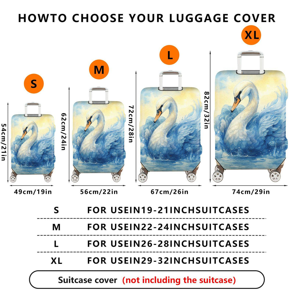 1-Piece Elegant Swan Watercolor Artistic Blue Pastoral  Suitcase Luggage Cover, Stretch Protective Sleeve