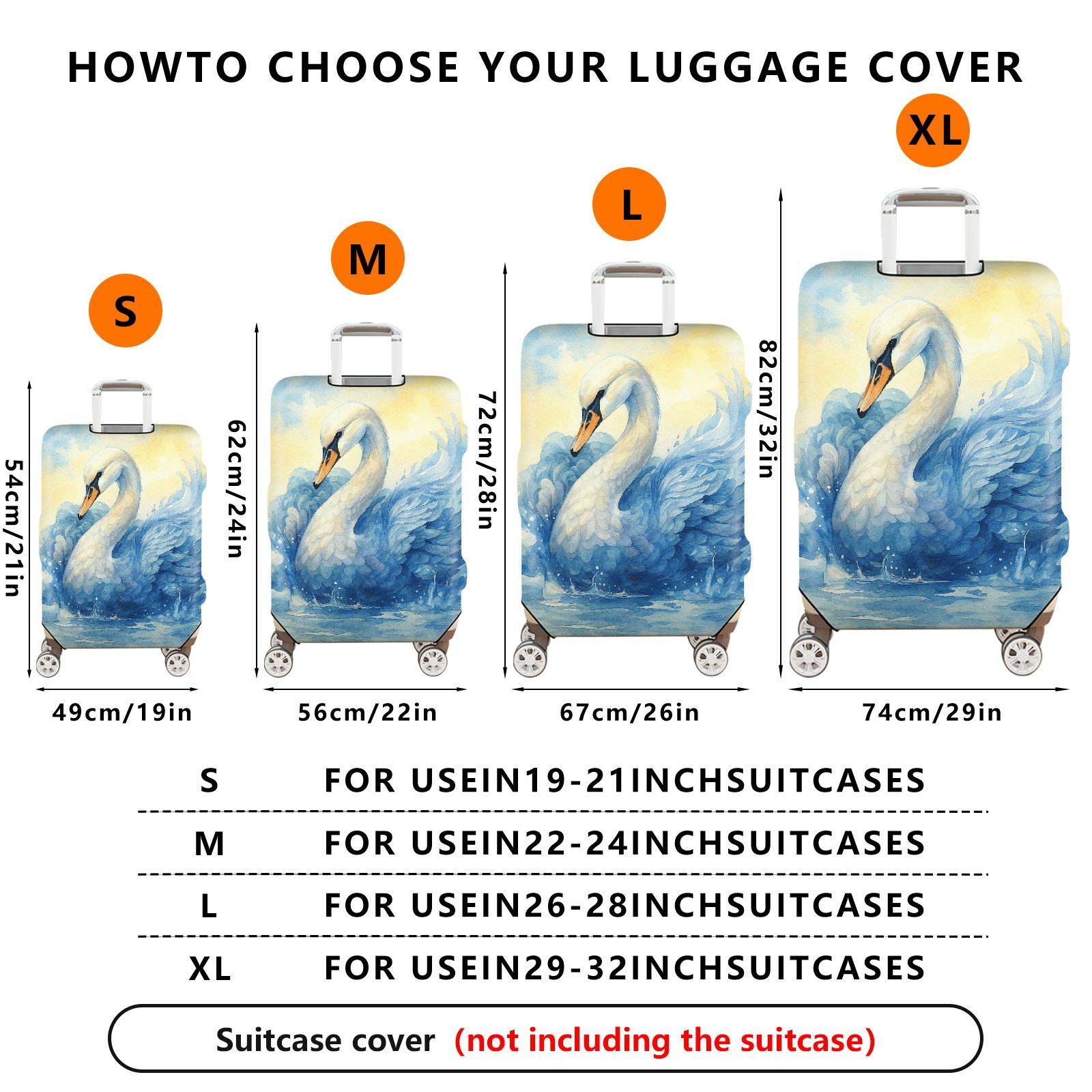 1-Piece Elegant Swan Watercolor Artistic Blue Pastoral  Suitcase Luggage Cover, Stretch Protective Sleeve