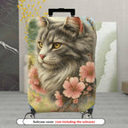 1-Piece Floral Cat Art Pastel Spring Nature  Suitcase Luggage Cover, Stretch Protective Sleeve