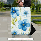 1-Piece Blue Floral Leaf Pattern Travel Decorative Protective  Suitcase Luggage Cover, Stretch Protective Sleeve