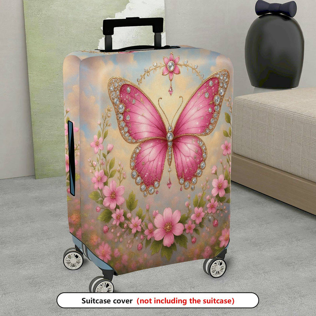 1-Piece Pink Butterfly Flower Sparkle Decorative Travel  Suitcase Luggage Cover, Stretch Protective Sleeve