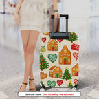 1-Piece Gingerbread House Christmas Tree Heart Ornament Gift  Suitcase Luggage Cover, Stretch Protective Sleeve
