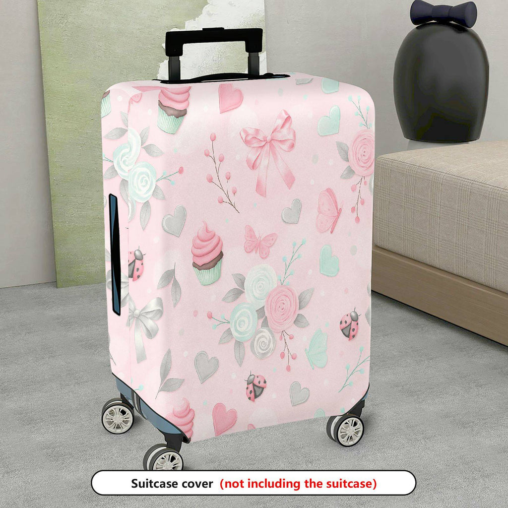 1-Piece Pink Ladybug Heart Butterfly Flower Bow  Suitcase Luggage Cover, Stretch Protective Sleeve
