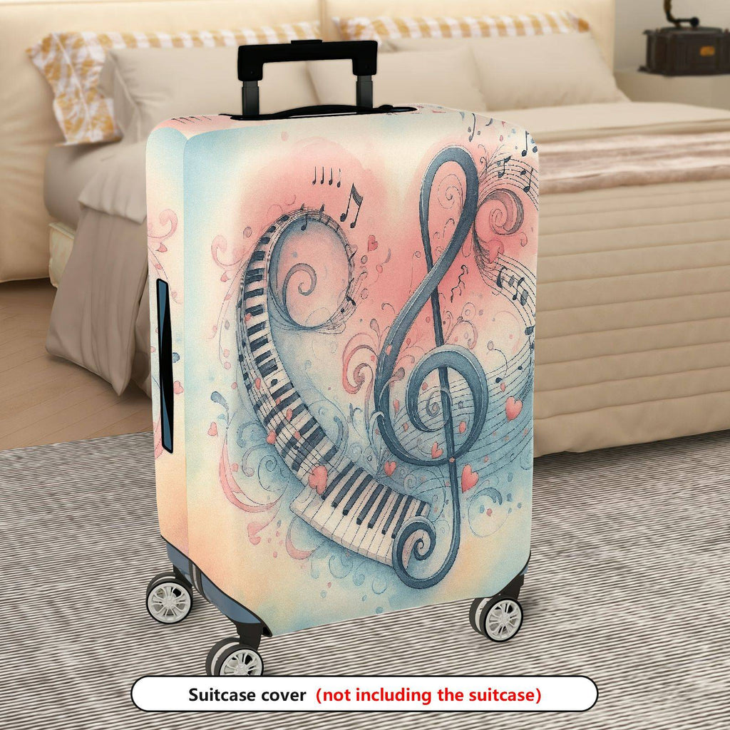1-Piece Musical Piano Note Heart Art Pattern  Suitcase Luggage Cover, Stretch Protective Sleeve