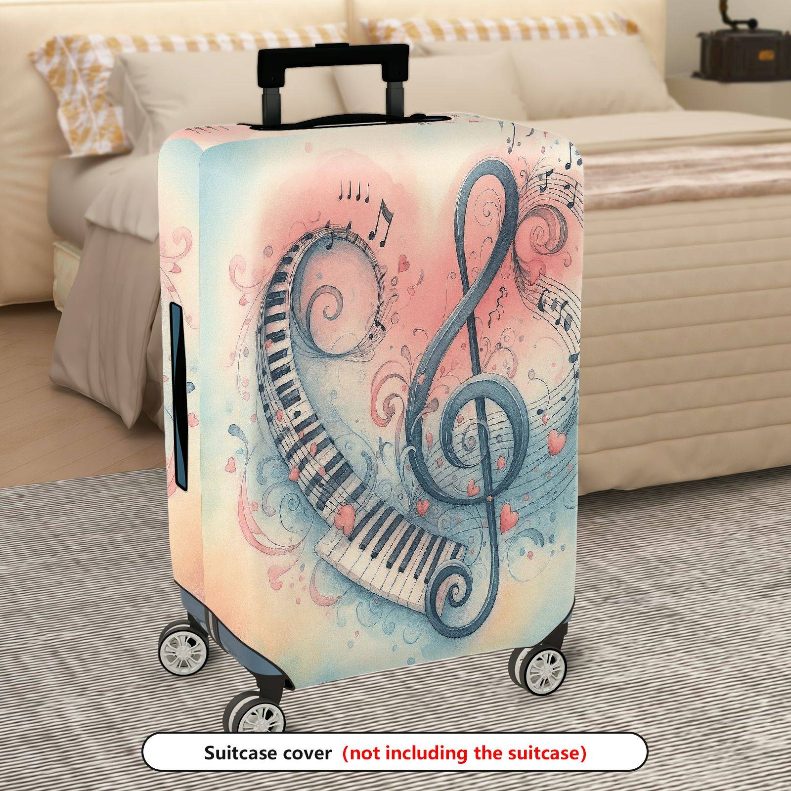 1-Piece Musical Piano Note Heart Art Pattern  Suitcase Luggage Cover, Stretch Protective Sleeve